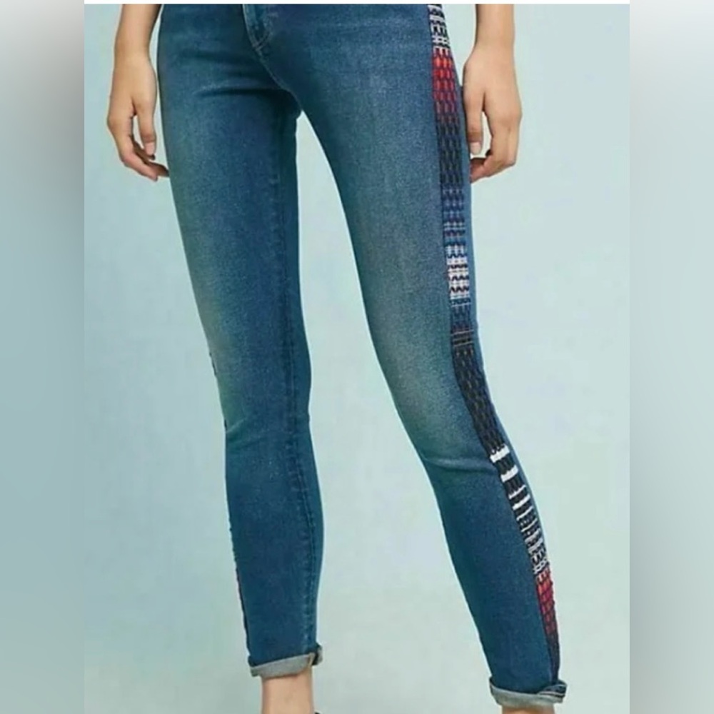 Levi’s 721 Made & Crafted Textured Side Striped Skinny Stretch Jeans Blue Sz 26